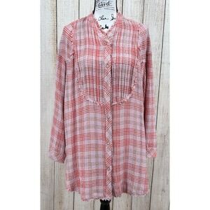 Free People Intimately Plaid Oversized Tunic Top Size Medium Distressed Hem